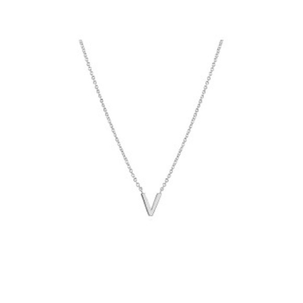 Silver Initial Necklace Design:Letter V. New